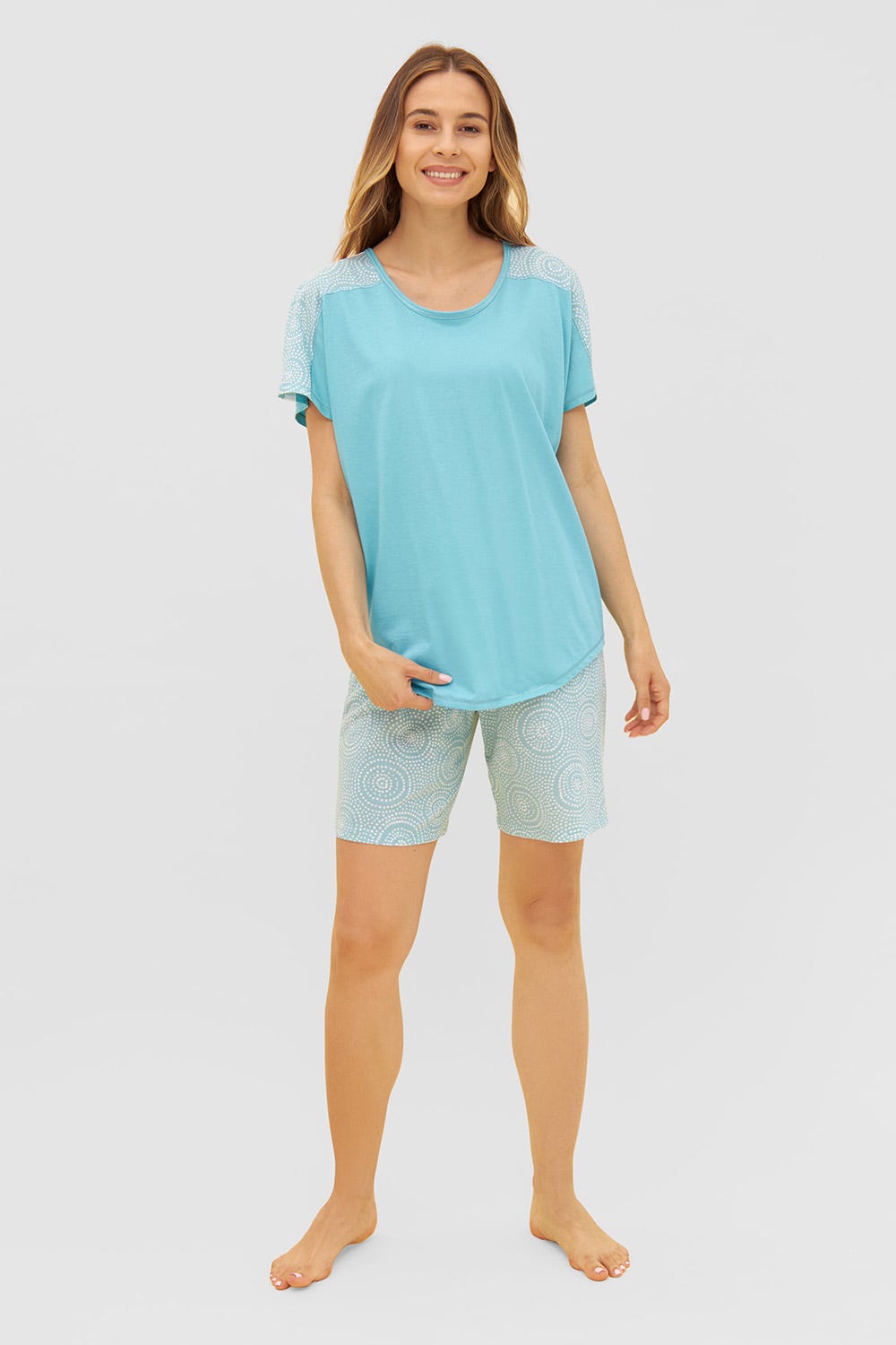 Detailbild 1 von T-Shirt mit Einsätzen im Punkte-Druck Rundhals Baumwolle/Modal