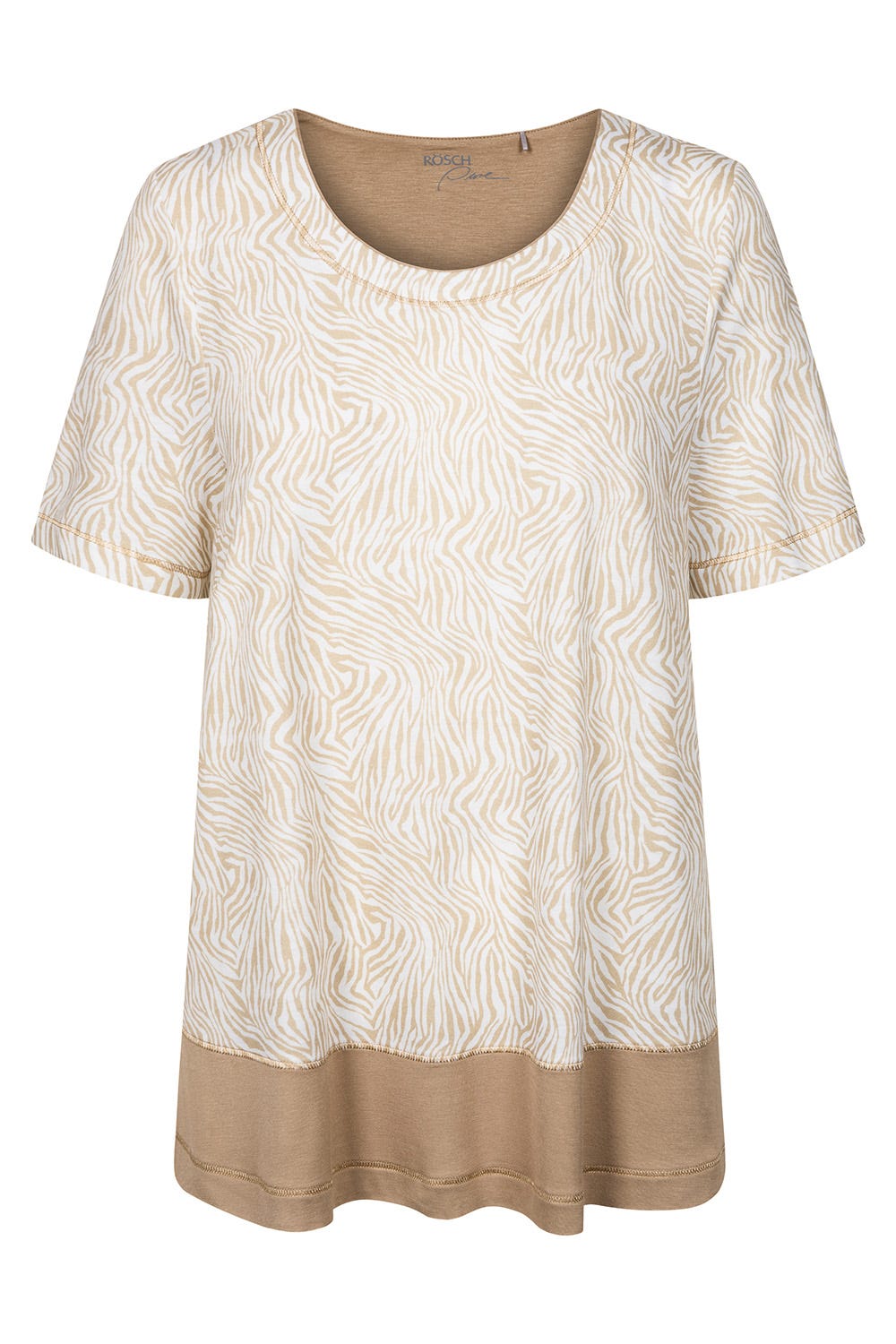 Hollowbild von Shirt im Zebra-Druck Beige Ziernähte A-Linie Mix & Match Baumwolle/Modal