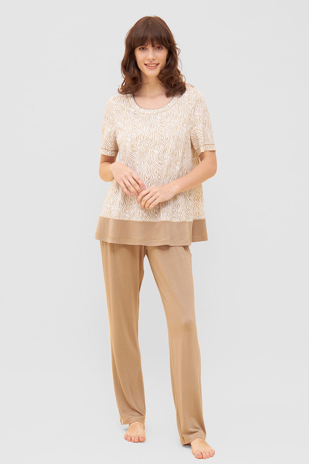 Detailbild 1 von Shirt im Zebra-Druck Beige Ziernähte A-Linie Mix & Match Baumwolle/Modal