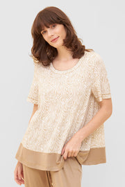 Frontalbild von Shirt im Zebra-Druck Beige Ziernähte A-Linie Mix & Match Baumwolle/Modal