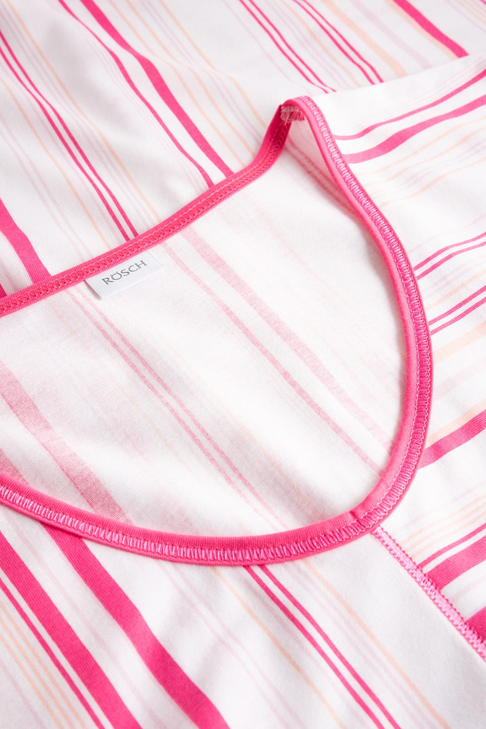 Detailbild 1 von Nachthemd im rosa Streifendruck V-Ausschnitt Ziernähte 100% Baumwolle