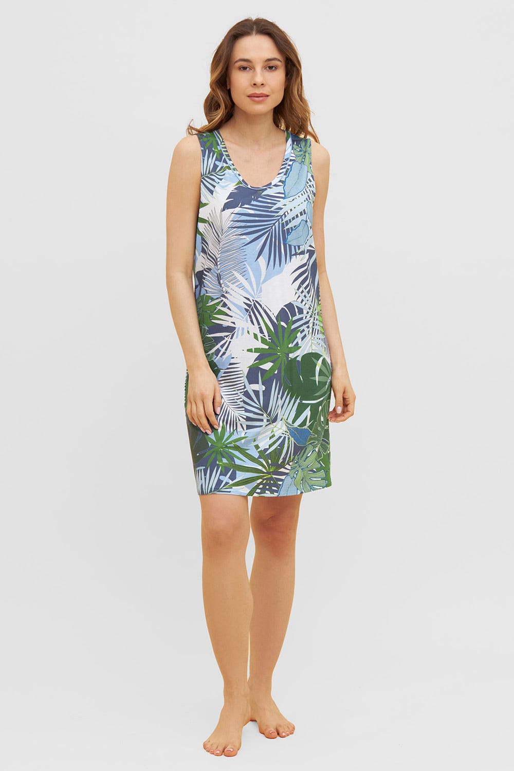 Frontalbild von Nachthemd im tropischen Palmen-Druck Taschen Baumwolle/Modal