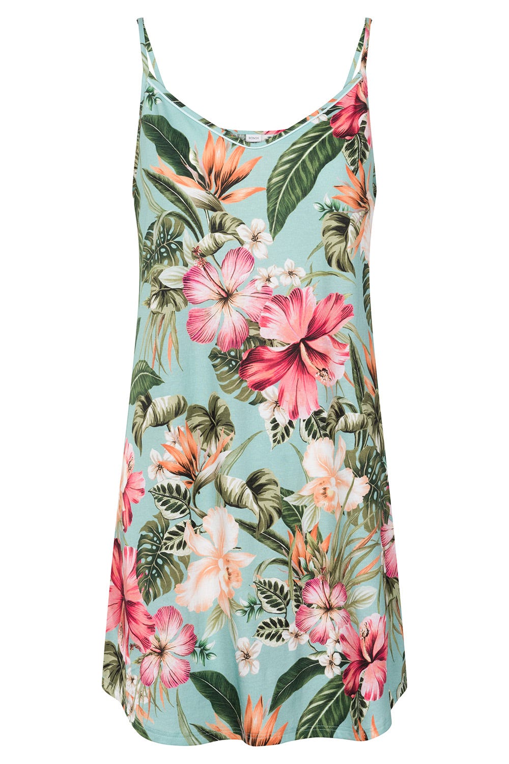 Hollowbild von Trägerkleid im tropischen Druck Spaghetti-Träger Baumwolle/Modal
