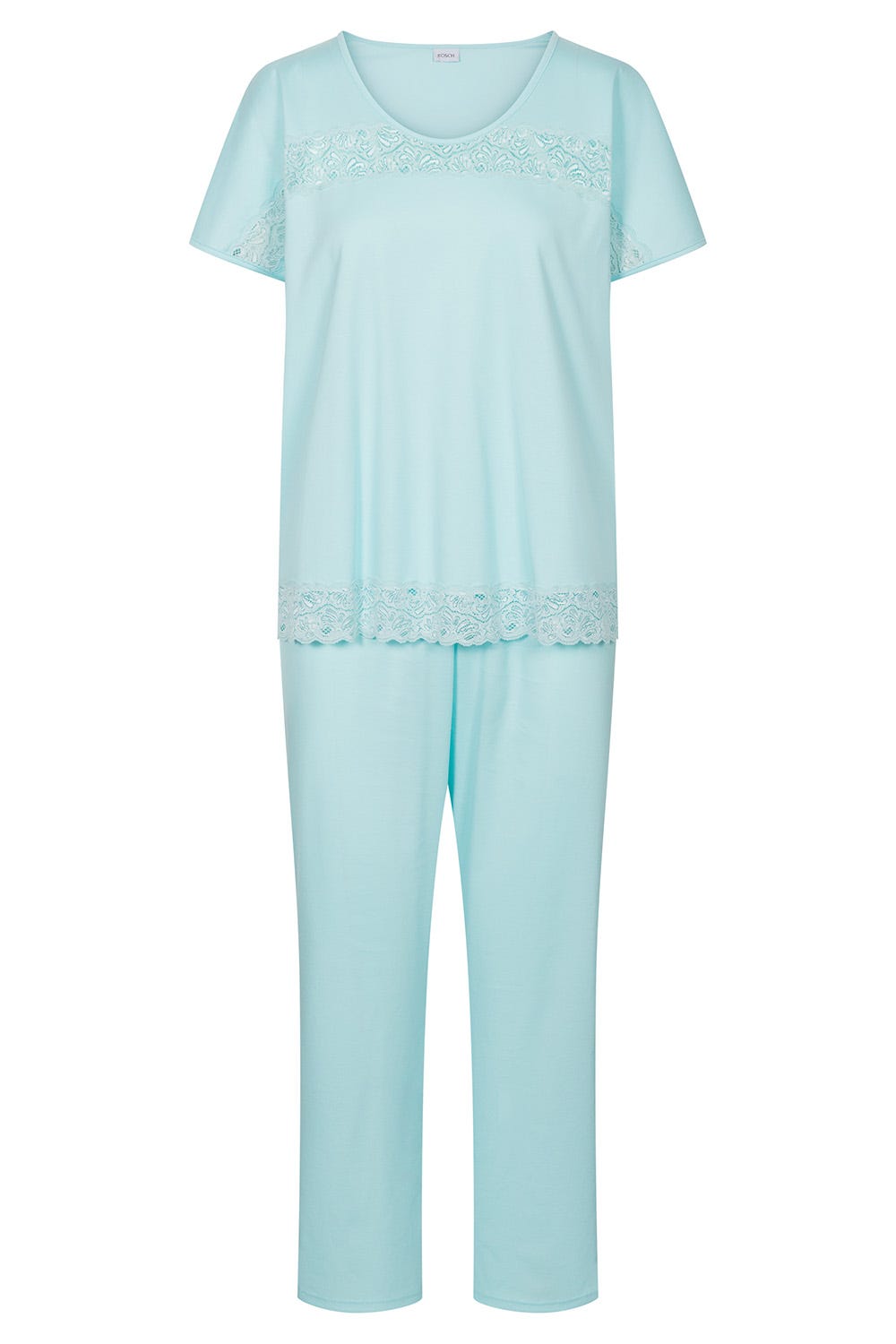 Hollowbild von Pyjama mit feinen Spitzendetails Uni Elegant 100% Baumwolle