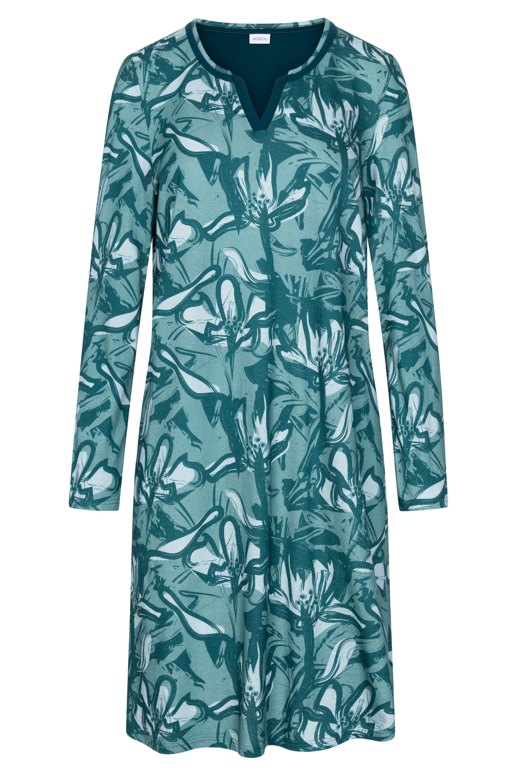 Hollowbild von Nachthemd im Blumenmuster Petrol 100% Baumwolle