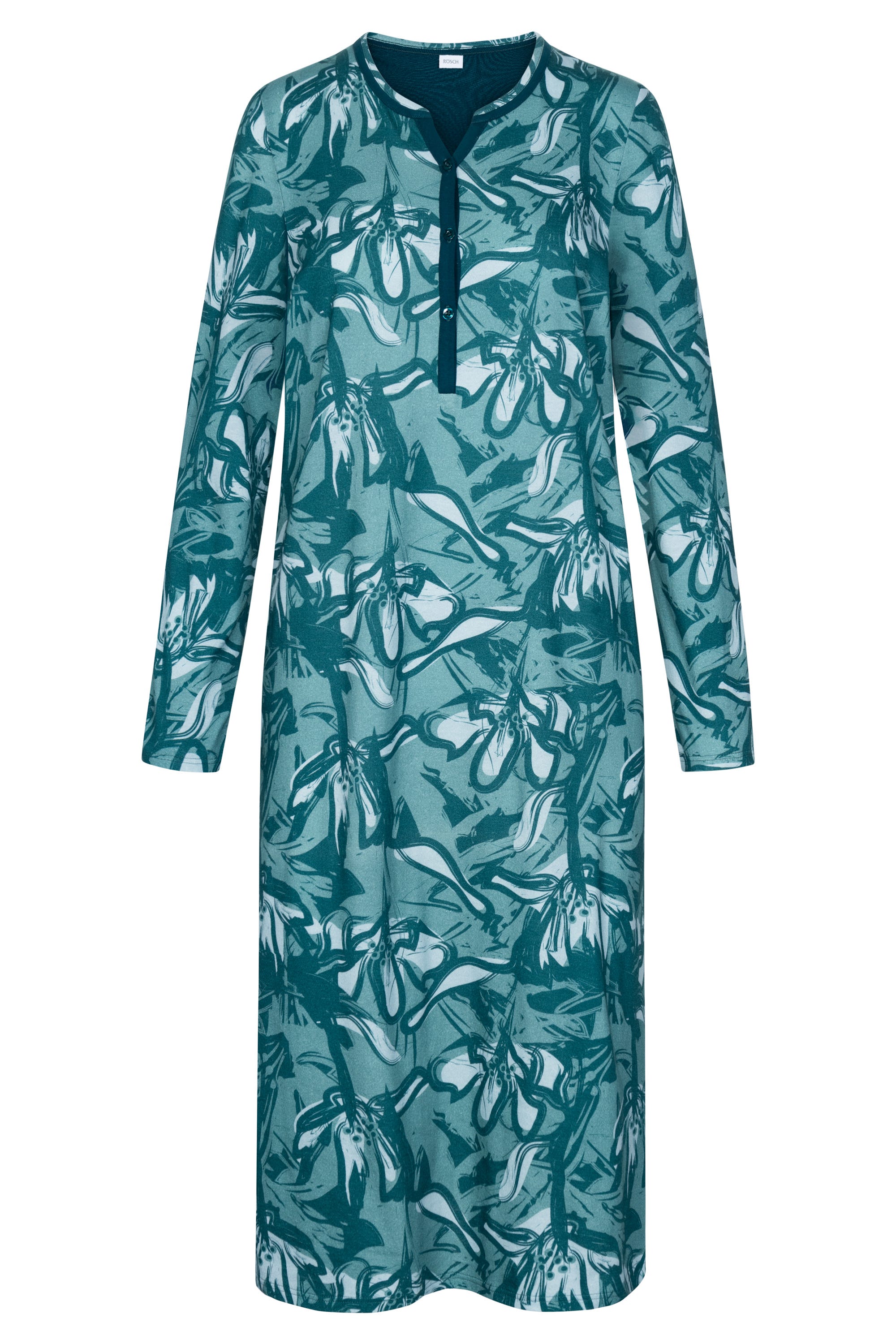 Hollowbild von Nachtkleid im Blumenmuster Petrol 100% Baumwolle