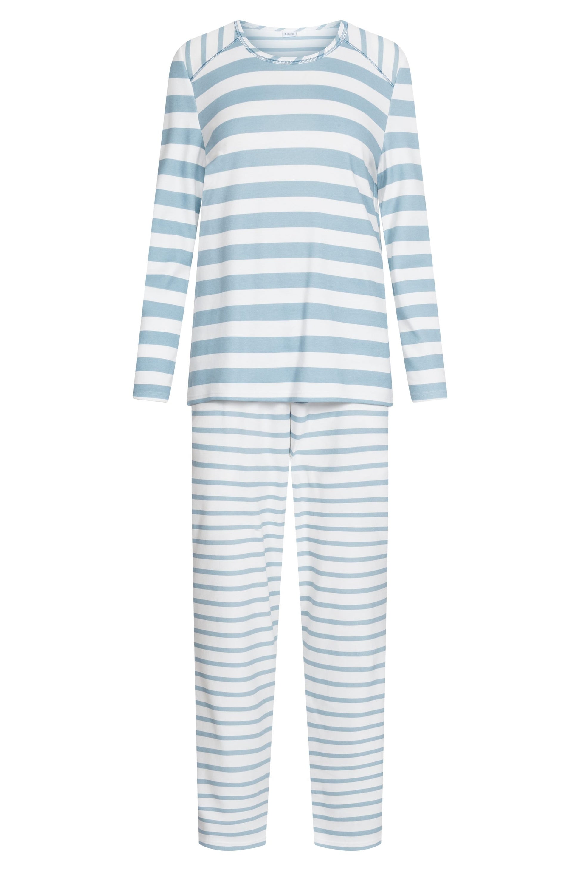 Hollowbild von Pyjama im Ringel-Mustermix angerauht Hellblau 100% Baumwolle