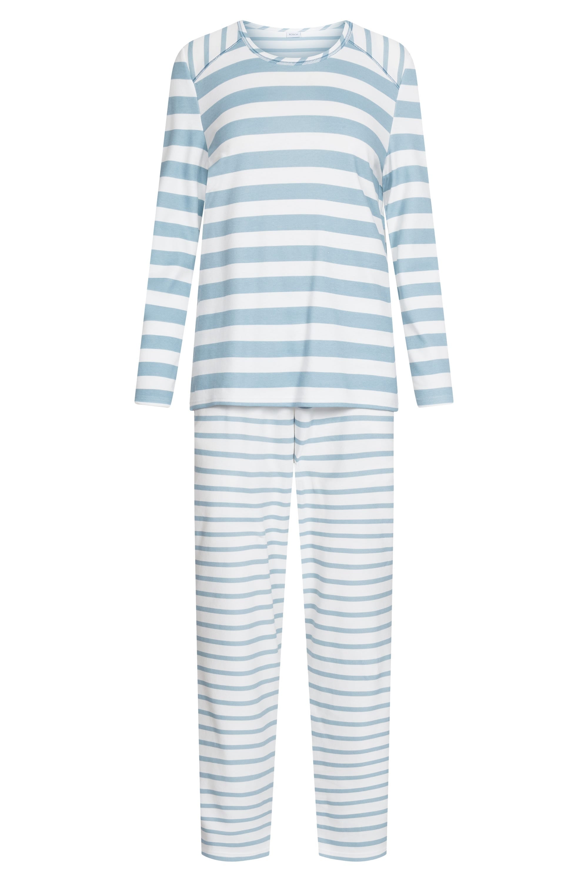 Hollowbild von Pyjama im Ringel-Mustermix angerauht Hellblau 100% Baumwolle