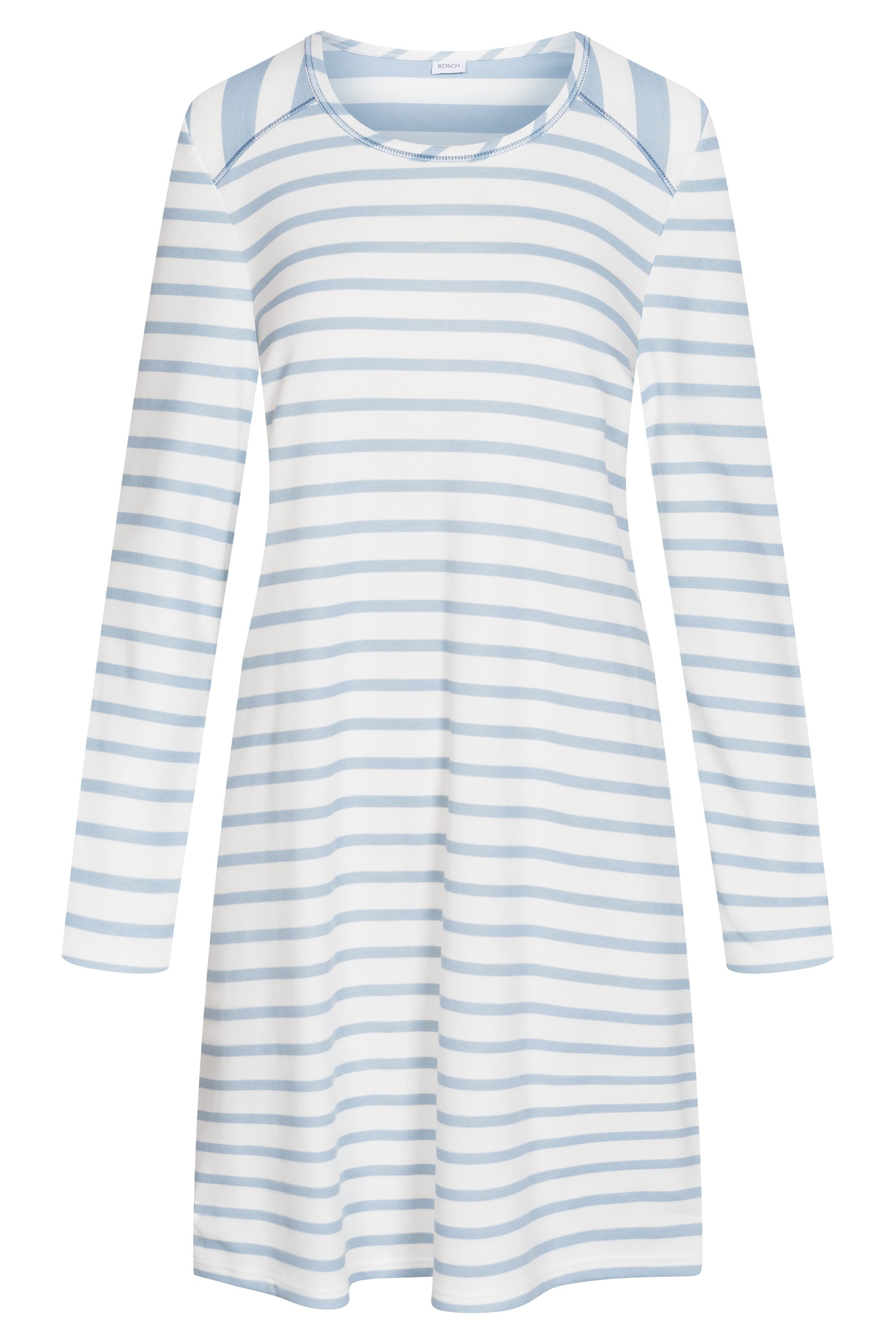 Hollowbild von Nachthemd im Ringel-Mustermix angerauht Hellblau 100% Baumwolle