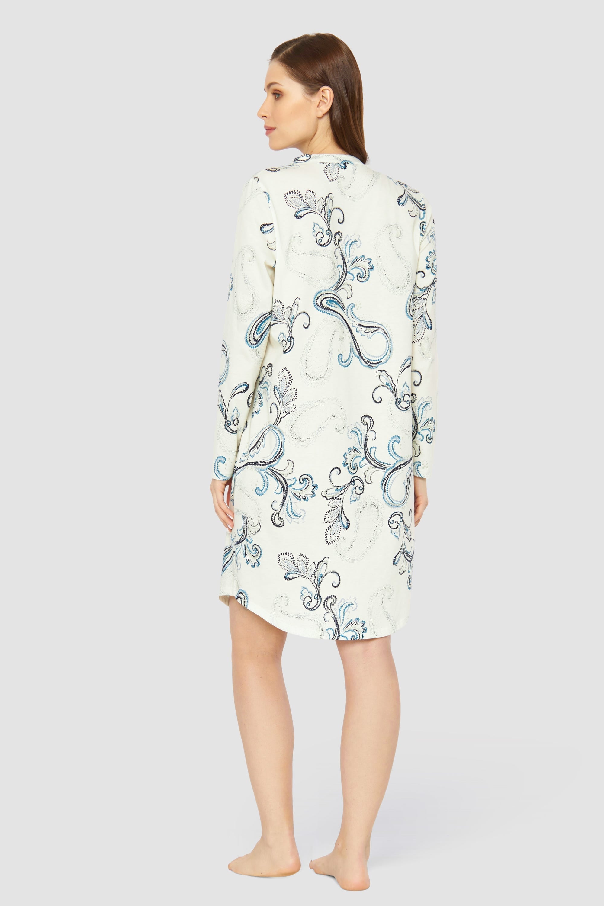 Rückansicht von Nachthemd im Paisleydruck Hellblau Baumwolle/Modal