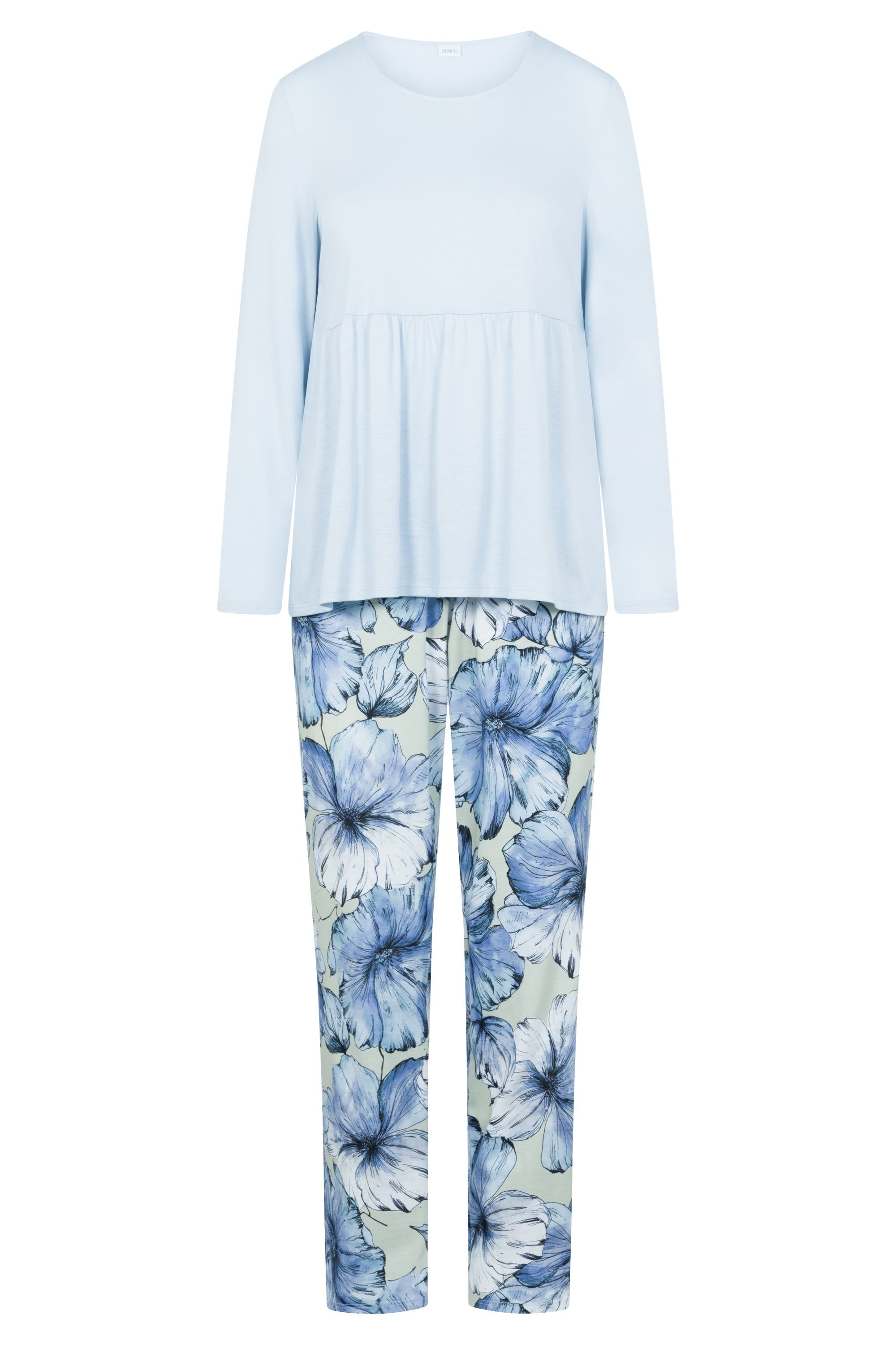 Hollowbild von Pyjama mit Stufenlook Hellblau Baumwolle/Modal