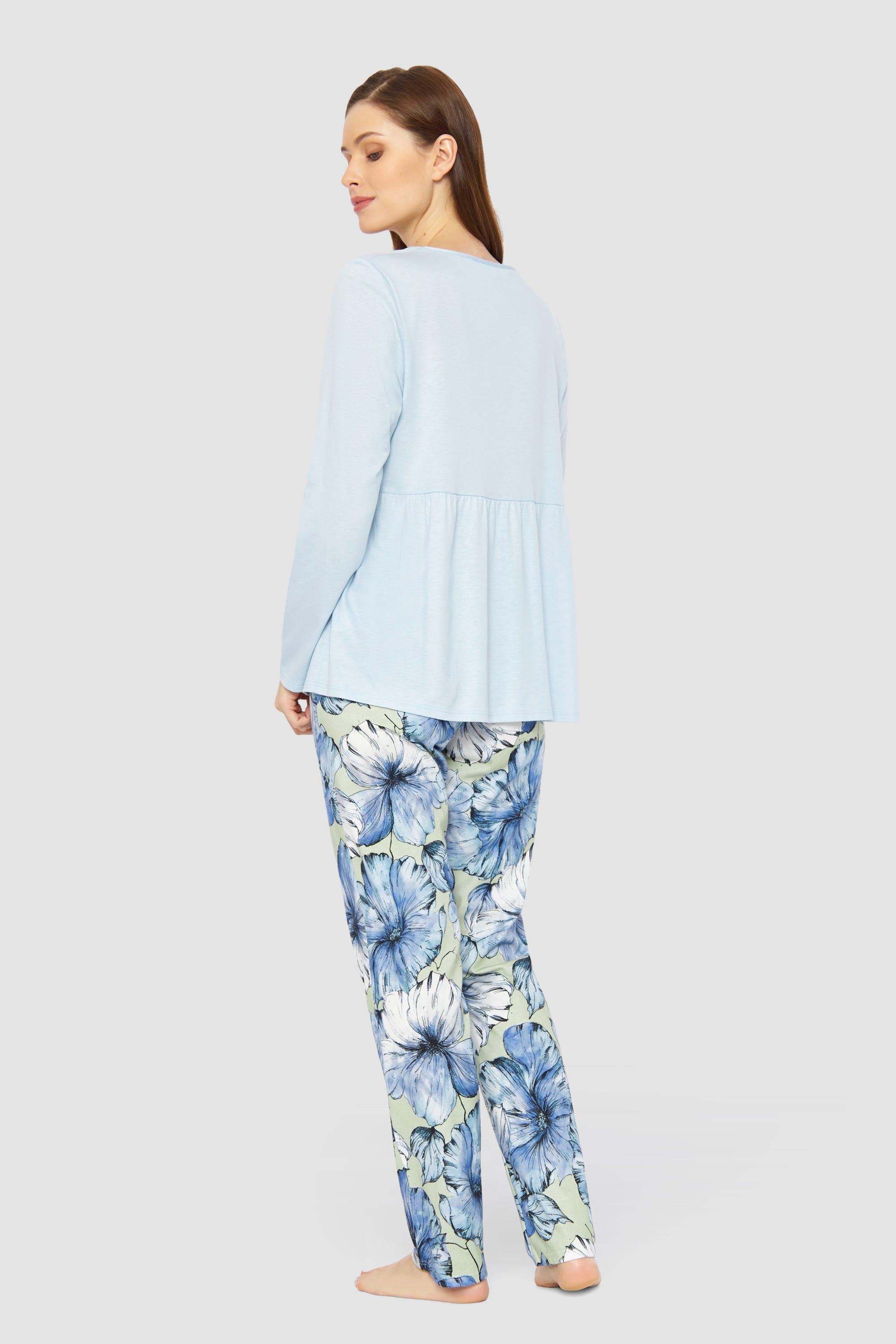 Rückansicht von Pyjama mit Stufenlook Hellblau Baumwolle/Modal