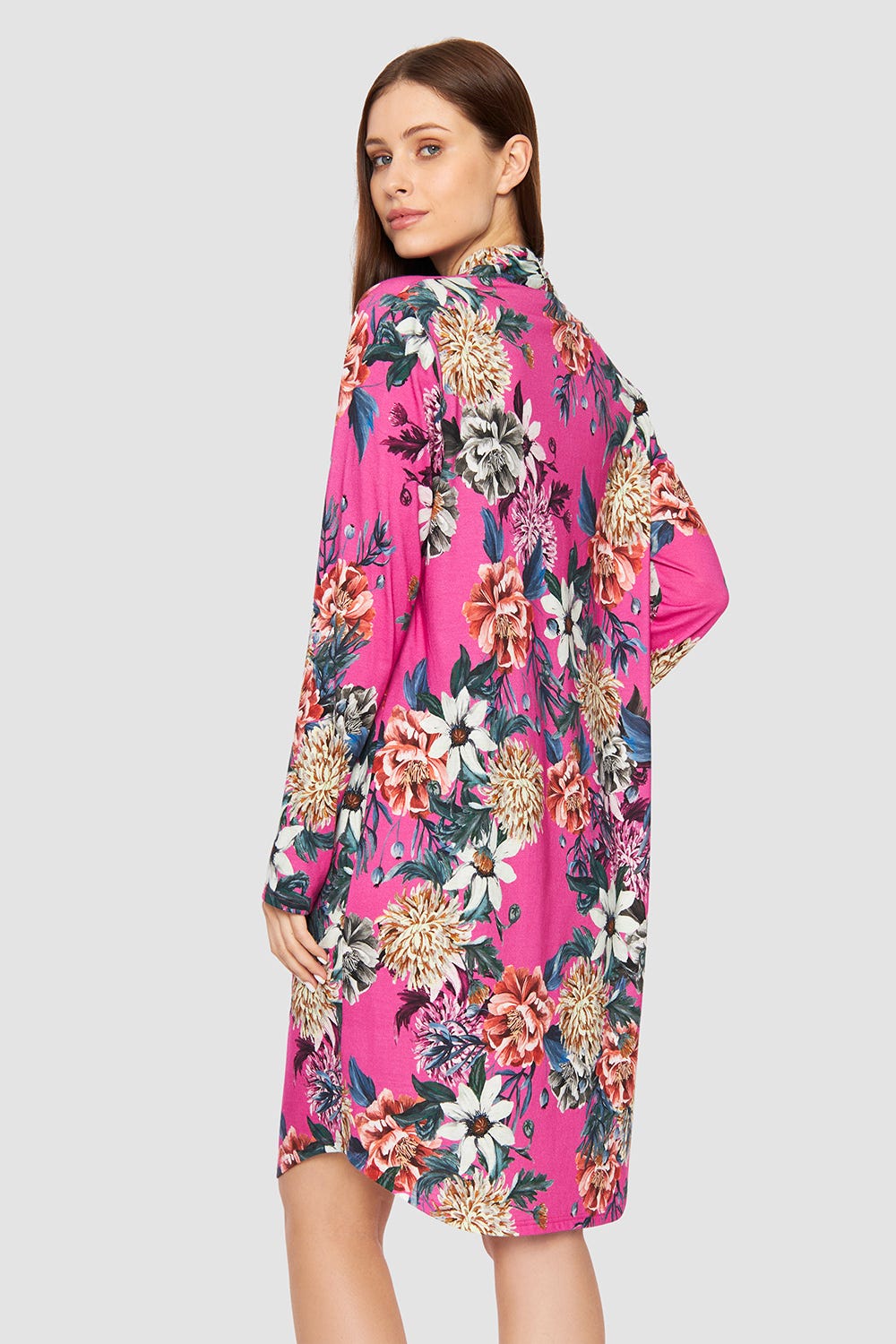 Rückansicht von Nachthemd im pinken Blumendruck Baumwolle/Modal