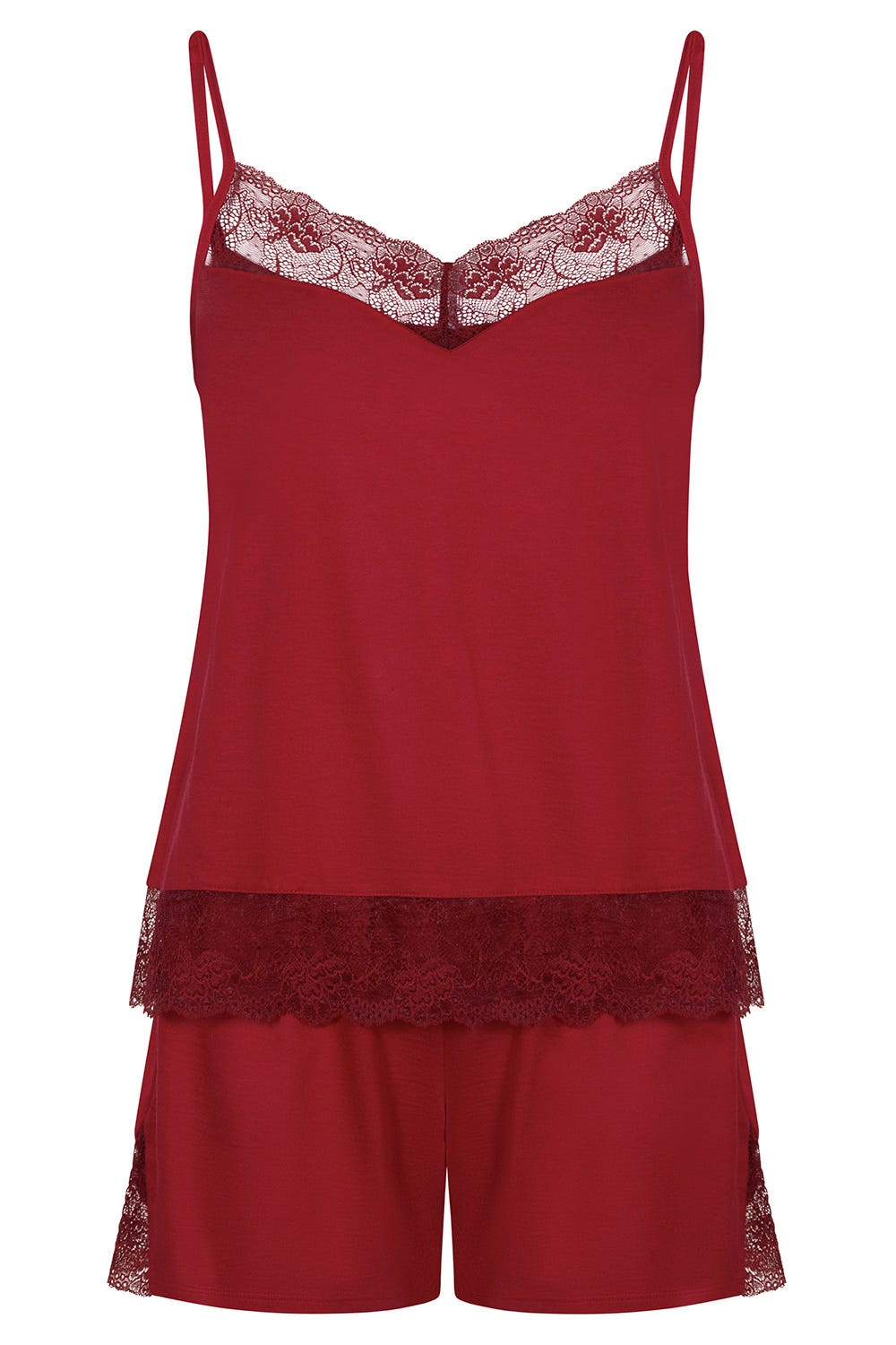 Hollowbild von Kurzer Pyjama mit Spitze Rot Baumwolle/Modal