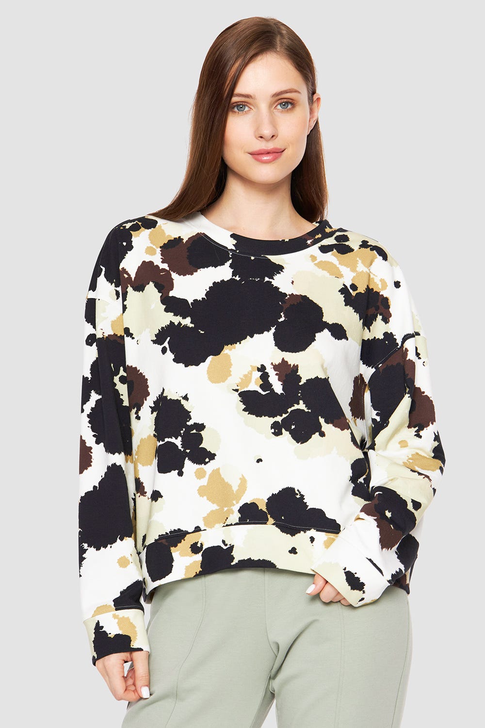 Frontalbild von Sweatshirt im Flecken-Druck Lässig Bio-Baumwolle/Elasthan