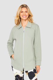 Frontalbild von Jacke mit Kragen und Taschen Grün Bio-Baumwolle/Elasthan