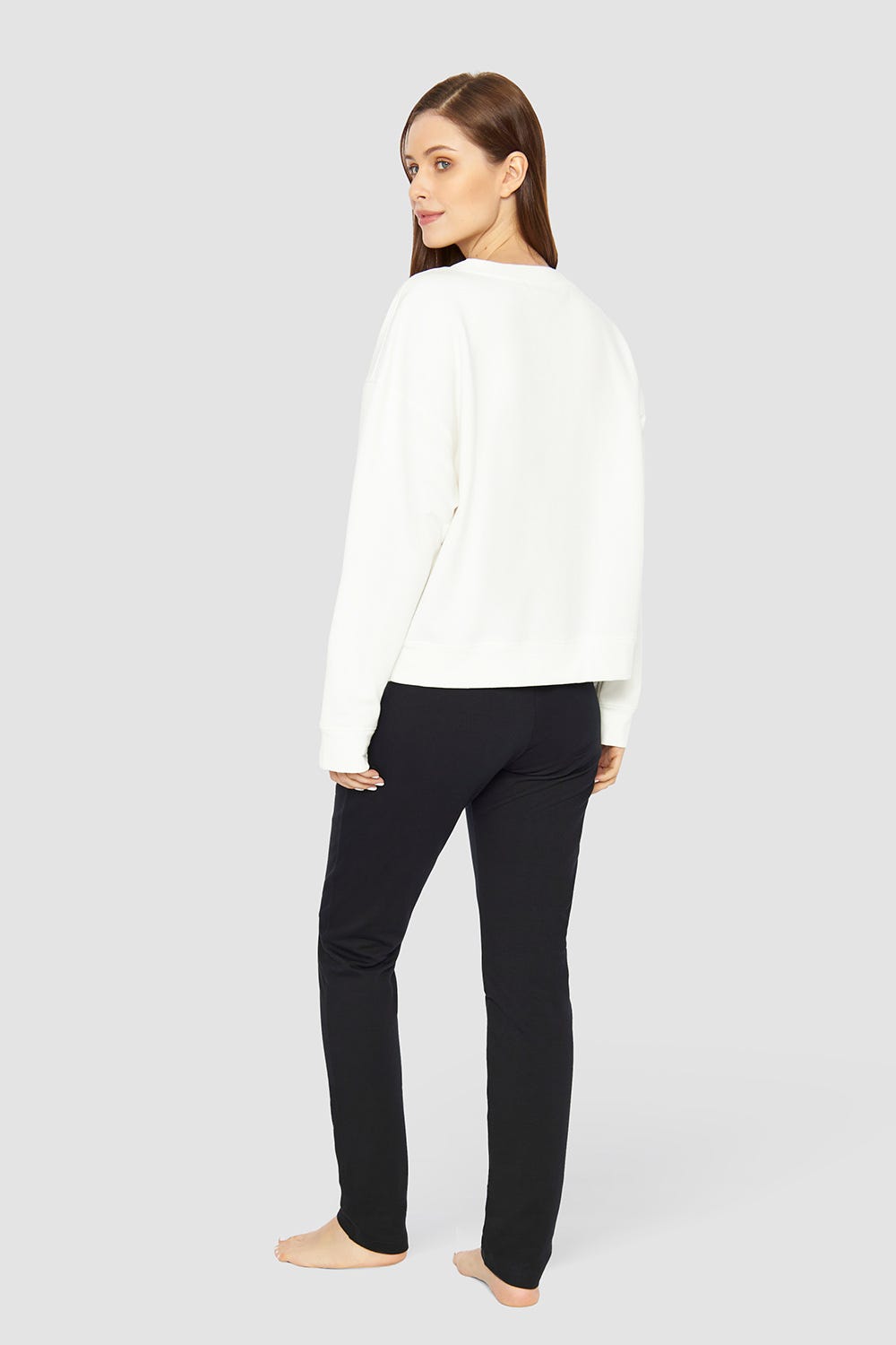 Rückansicht von Sweatshirt mit Stickerei Ecru Baumwolle/Elasthan