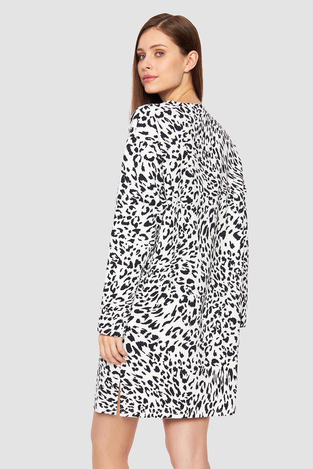Rückansicht von Sweatkleid im Leo-Muster Baumwolle/Elasthan