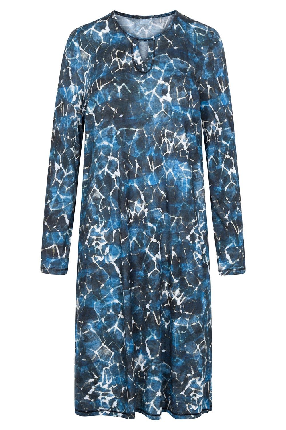 Hollowbild von Nachthemd im blauen grafischen Druck Baumwolle/Modal Große Größen bis 54