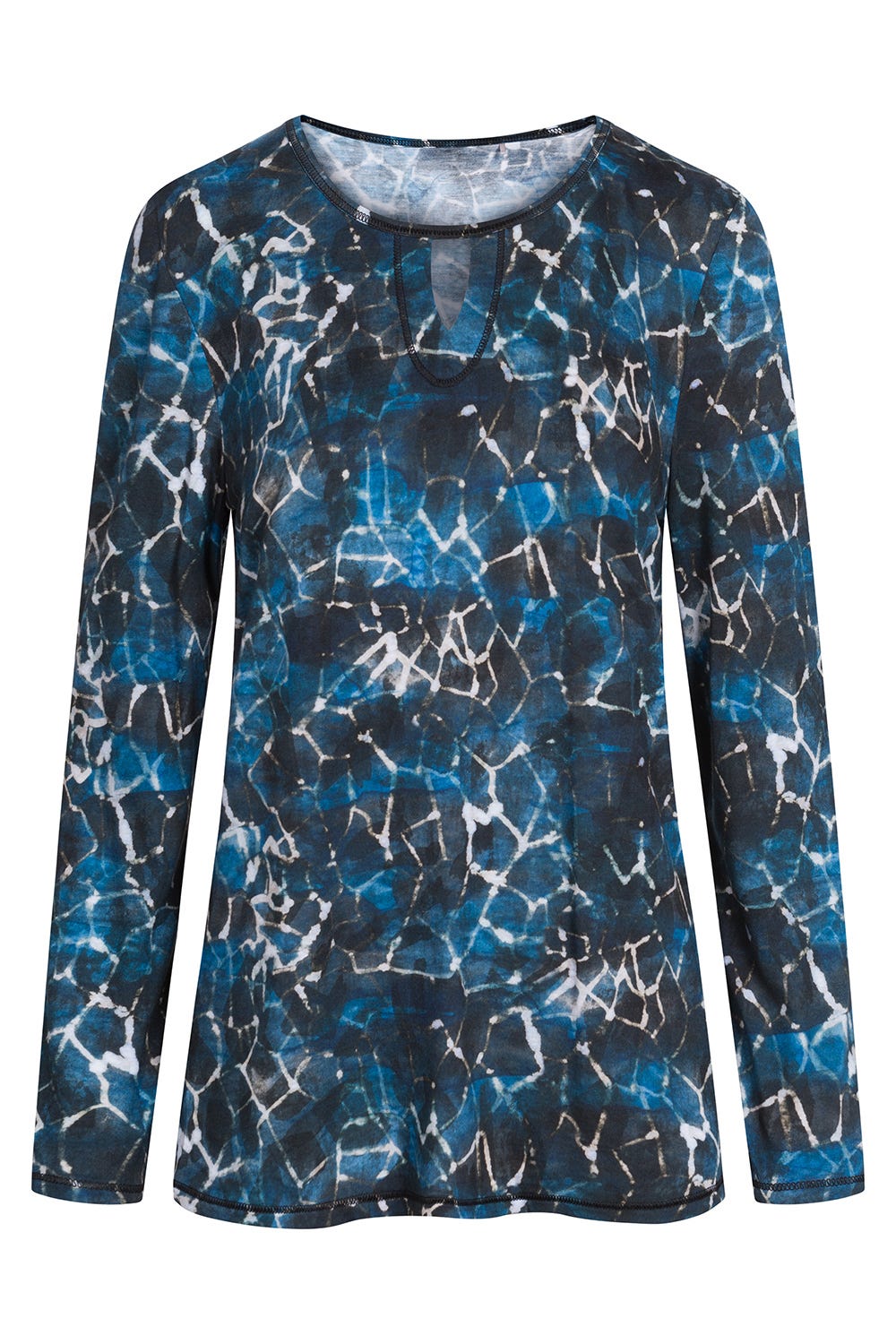 Hollowbild von Shirt im blauen grafischen Druck Baumwolle/Modal Große Größen bis 54