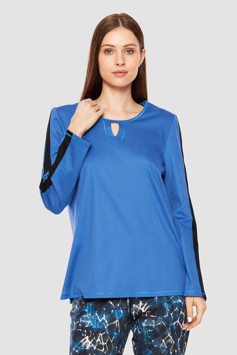 Frontalbild von Shirt mit Kontraststreifen Ziernähte Baumwolle/Modal Große Größen bis 54