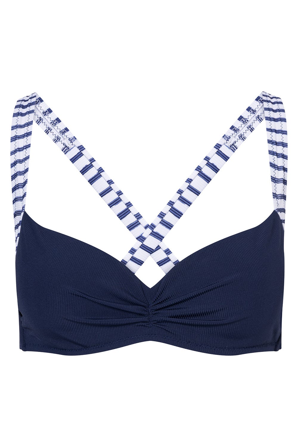 Hollowbild von Bikini Oberteil mit Streifen-Details Ripp überkreuzt recyceltes Polyester/Elasthan