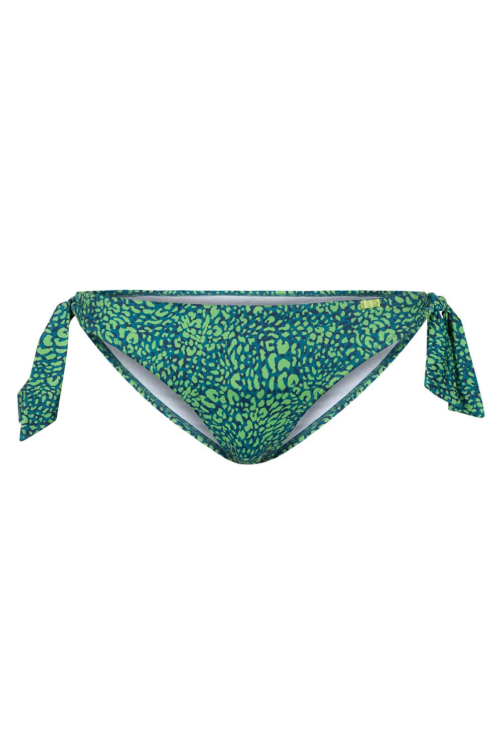 Frontalbild von Bikini-Hose mit Schleifen Leo-Druck Grün Klassisch recyceltes Polyamid/Elasthan