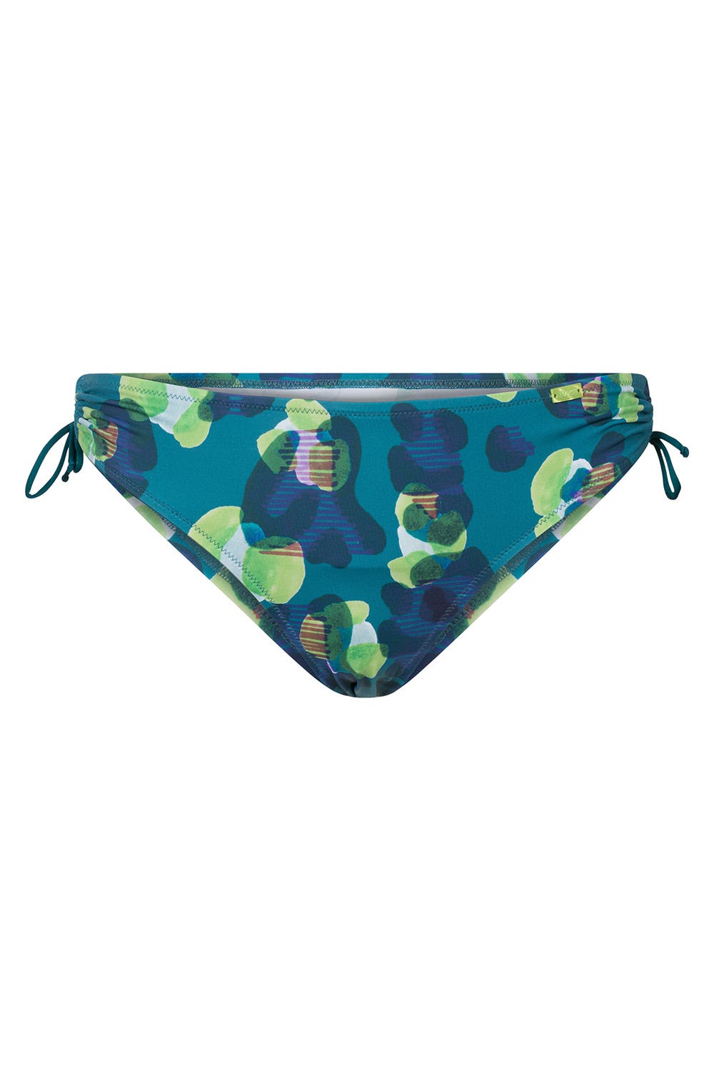 Frontalbild von Bikini-Hose im grünen Leo-Design Schleifen recyceltes Polyamid/Elasthan