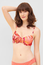 Frontalbild von Bikini-Oberteil im bunten Blätter-Druck Bügel Mix & Match recyceltes Polyamid/Elasthan