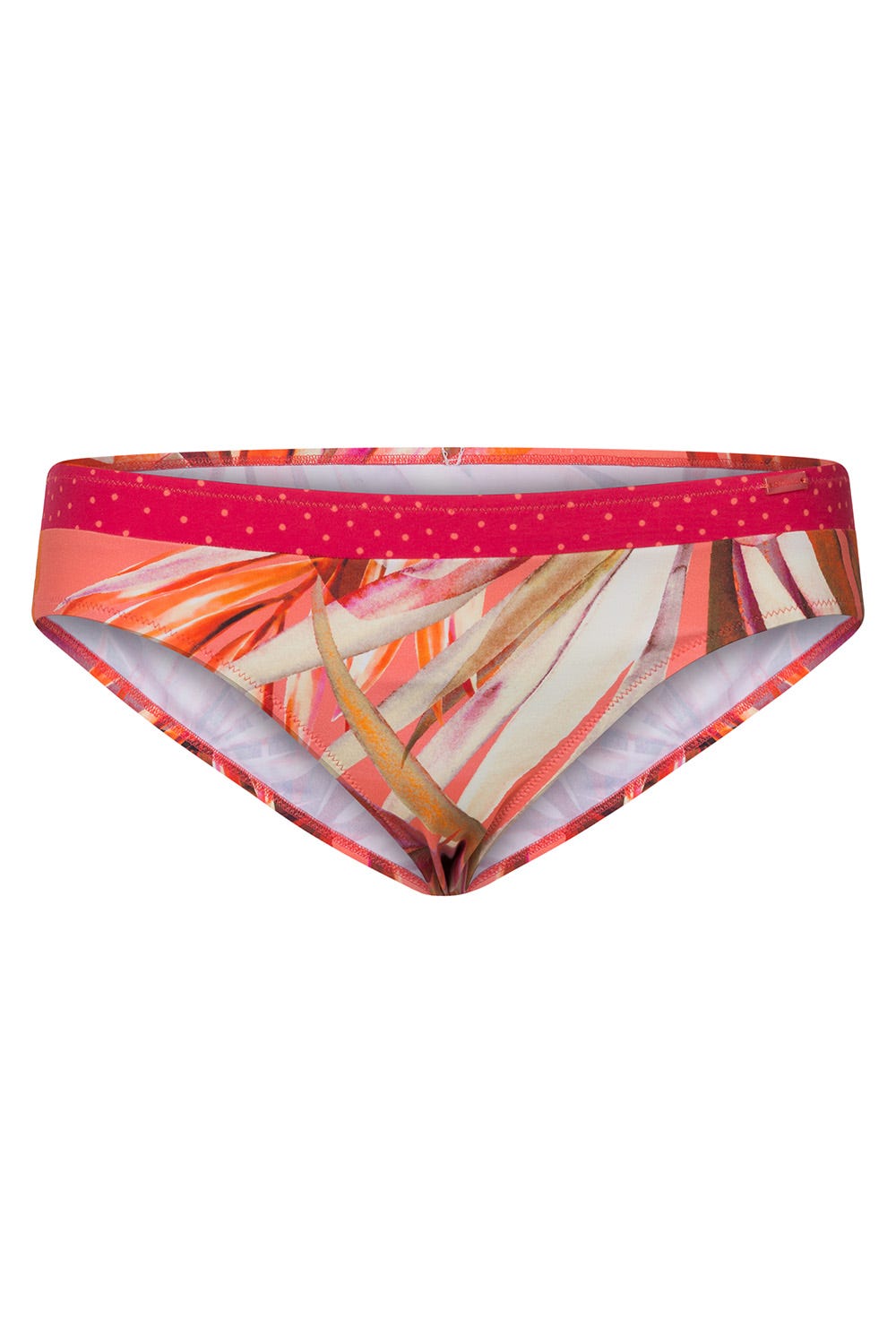 Frontalbild von Bikini-Hose mit Blende Blätter-Druck Tupfen recyceltes Polyamid/Elasthan