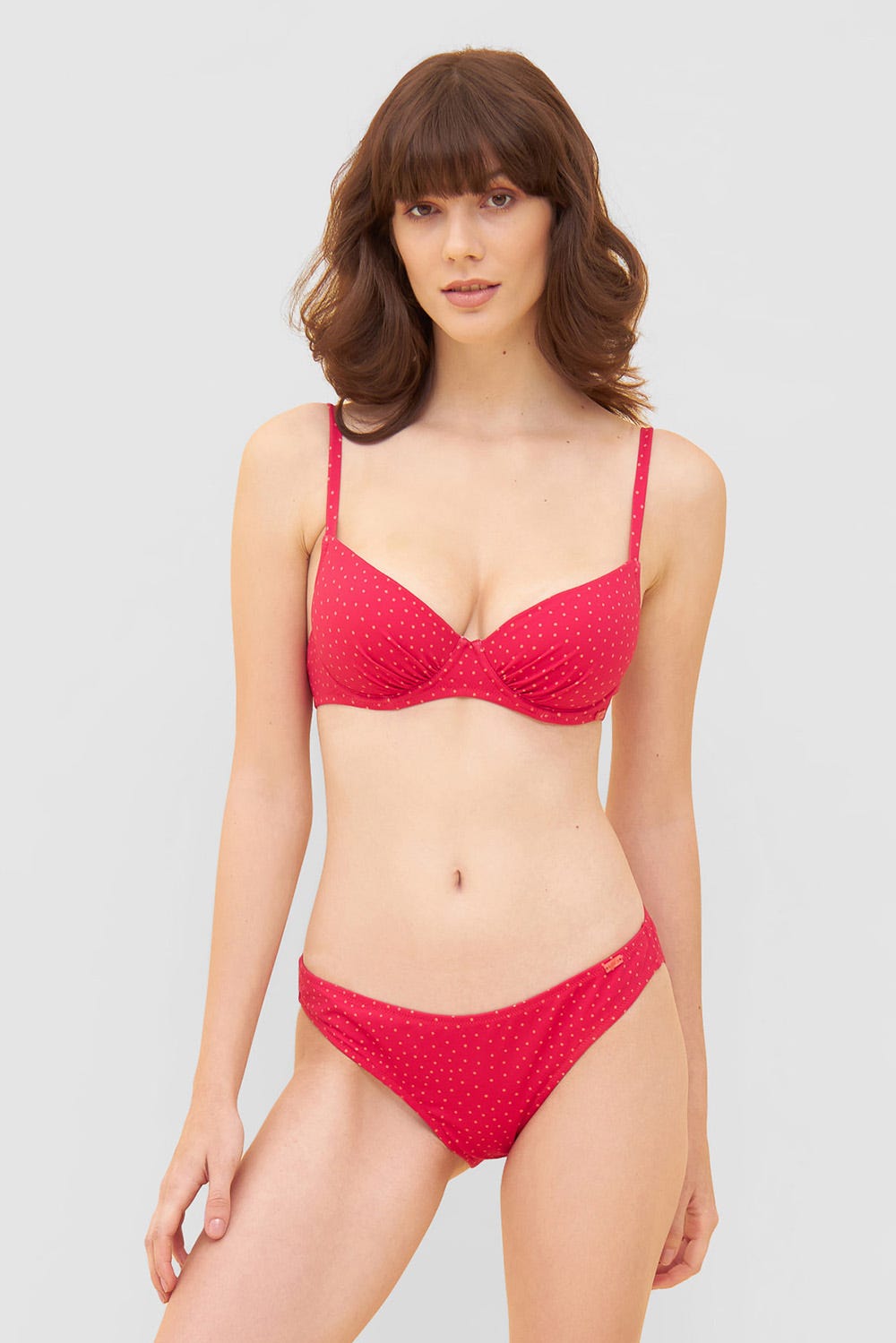 Detailbild 1 von Bikini-Oberteil im pinken Mini-Tupfen-Druck recyceltes Polyamid/Elasthan