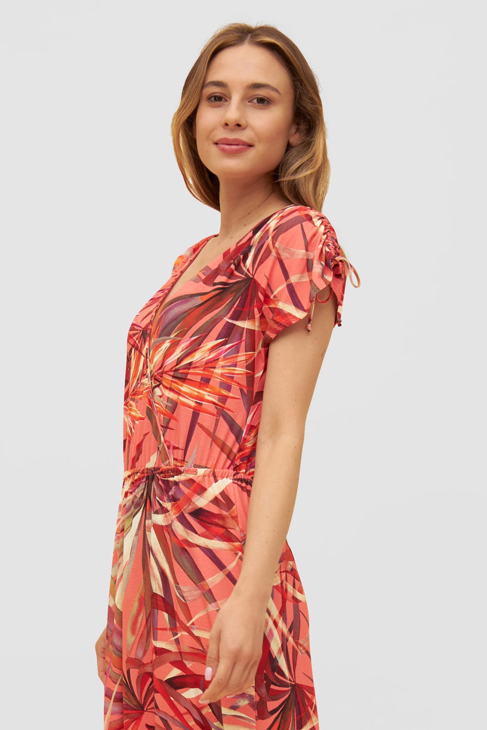 Detailbild 1 von Strandkleid im Blätter-Druck Wickeloptik Maxi Viskose/Elasthan