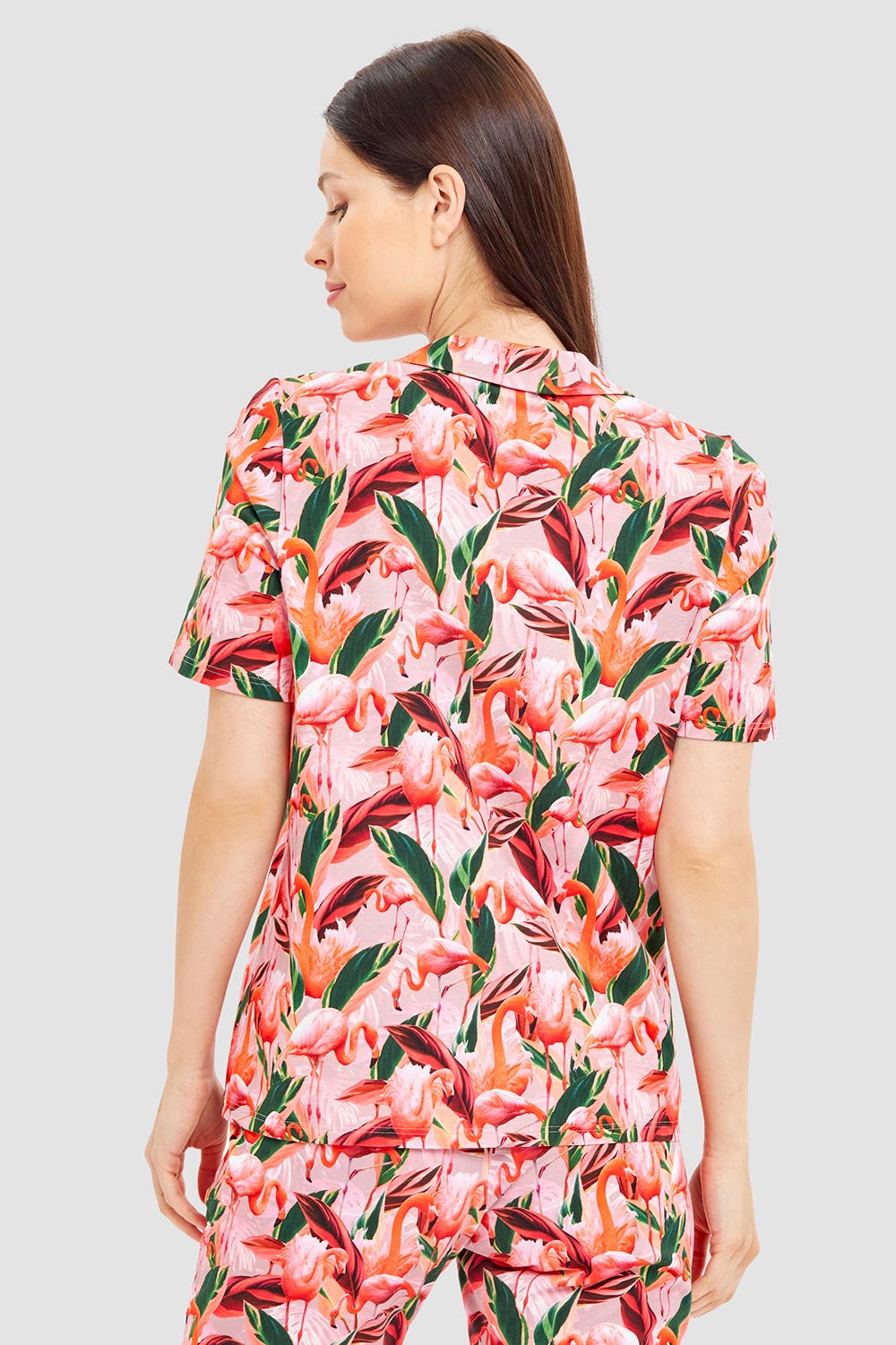 Rückansicht von Pyjamashirt im Flamingo-Druck Baumwolle/Elasthan
