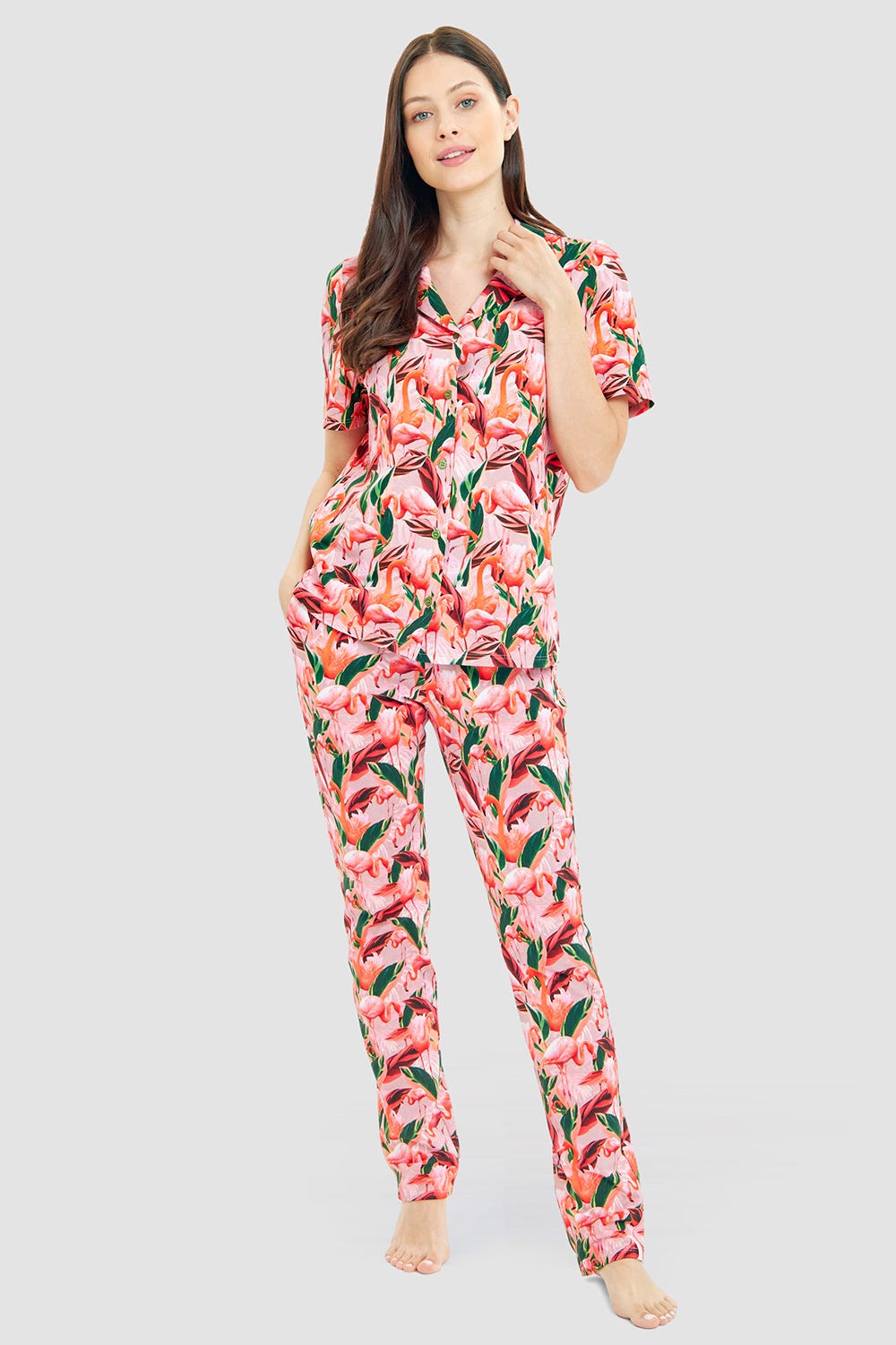 Detailbild 1 von Pyjamashirt im Flamingo-Druck Baumwolle/Elasthan