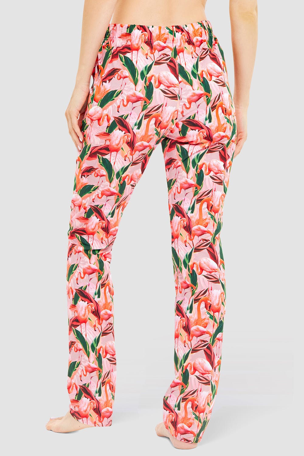 Rückansicht von Pyjamahose im Flamingo-Druck Baumwolle/Elasthan