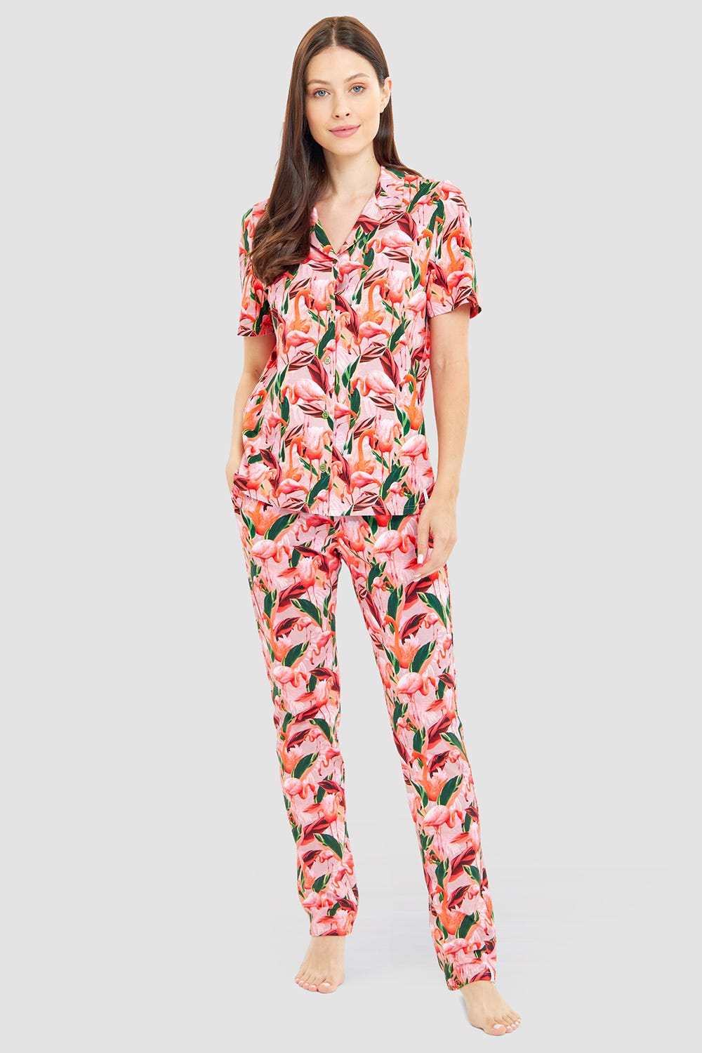 Detailbild 1 von Pyjamahose im Flamingo-Druck Baumwolle/Elasthan