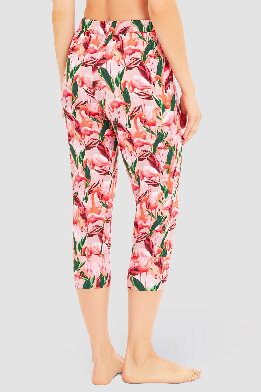 Rückansicht von 3/4-Hose im Flamingo-Druck Baumwolle/Elasthan
