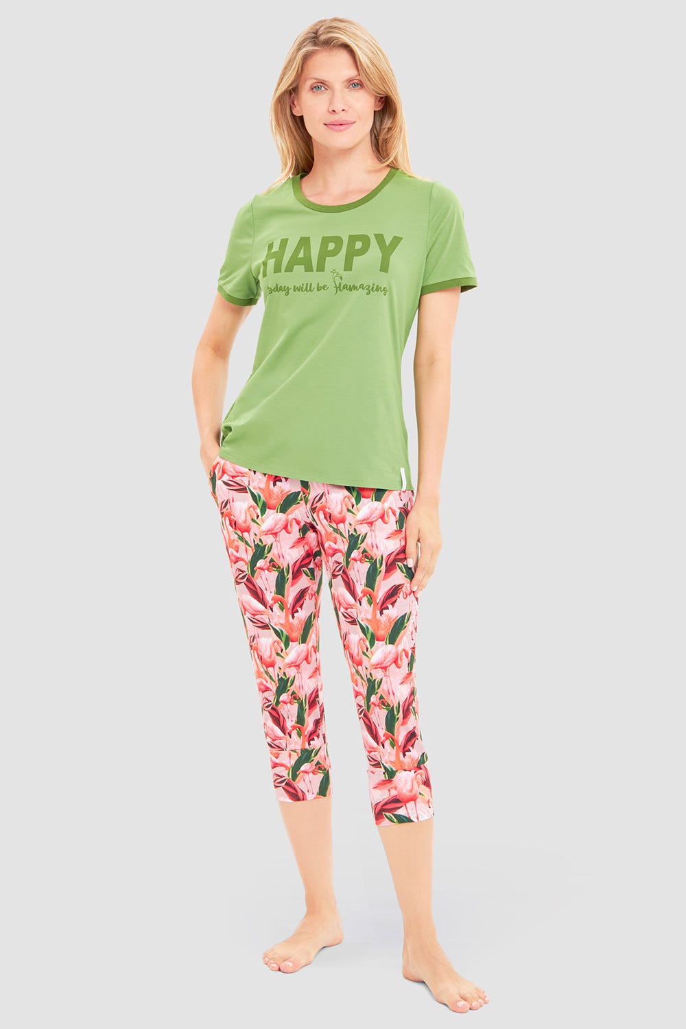 Detailbild 1 von 3/4-Hose im Flamingo-Druck Baumwolle/Elasthan