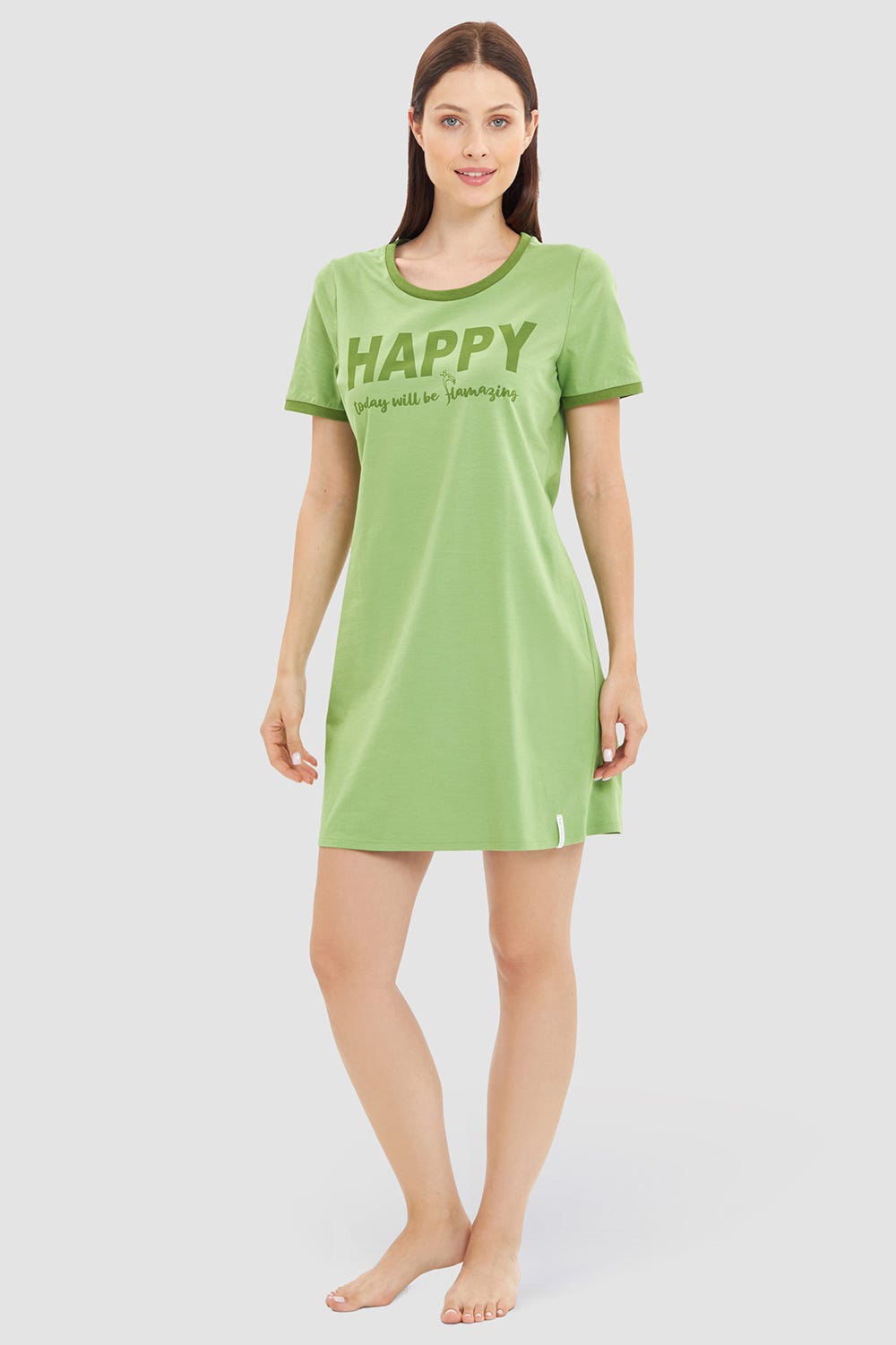 Frontalbild von Nachtkleid mit Statement-Print Grün Baumwolle/Elasthan