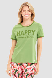 Frontalbild von Pyjamashirt mit Statement-Print Grün Baumwolle/Elasthan