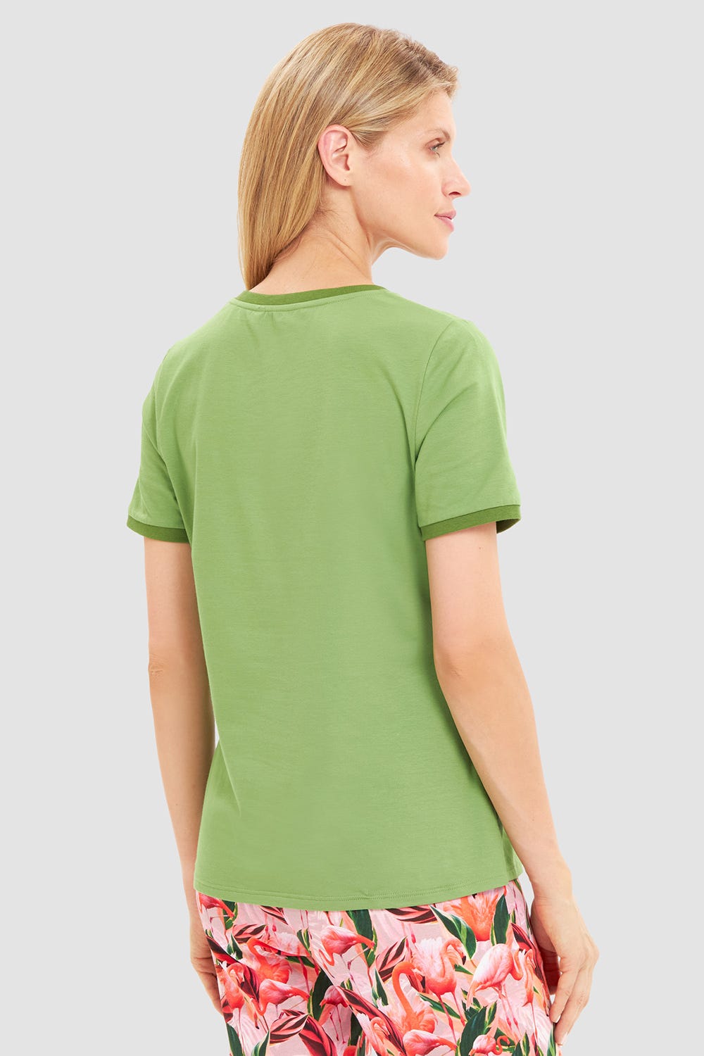 Rückansicht von Pyjamashirt mit Statement-Print Grün Baumwolle/Elasthan