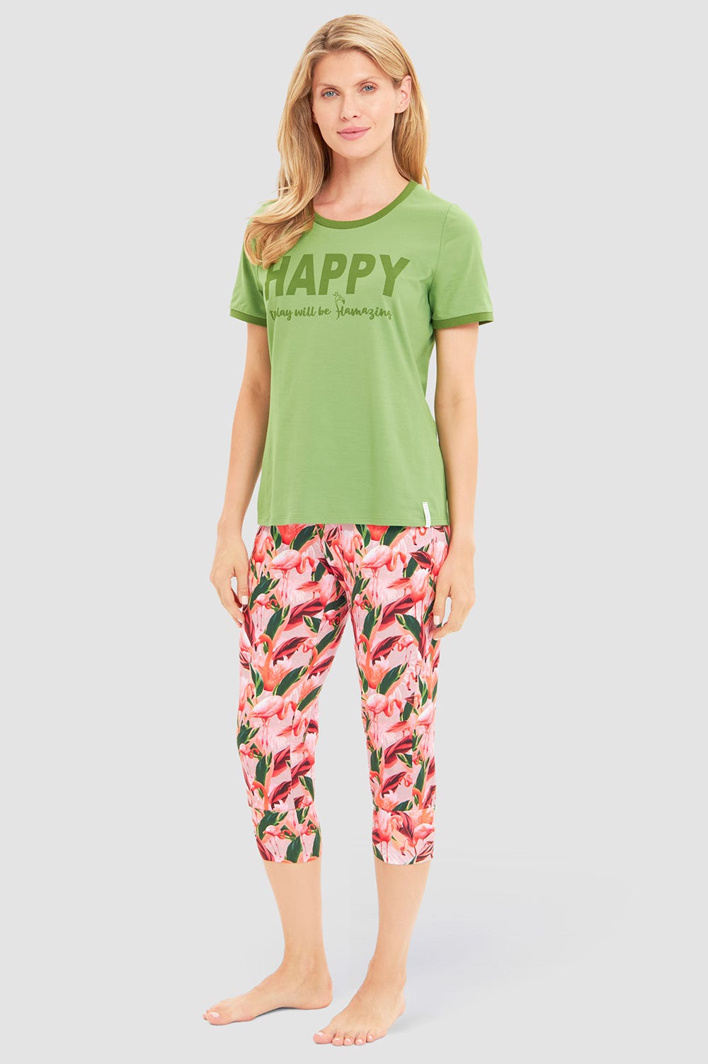 Detailbild 1 von Pyjamashirt mit Statement-Print Grün Baumwolle/Elasthan