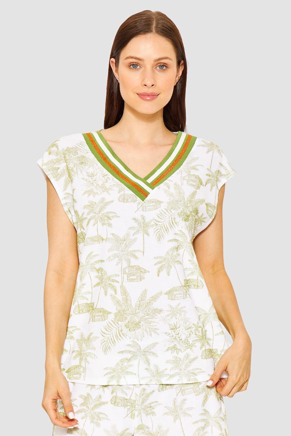 Frontalbild von Frottee-Shirt im Palmenprint Baumwolle/Polyester