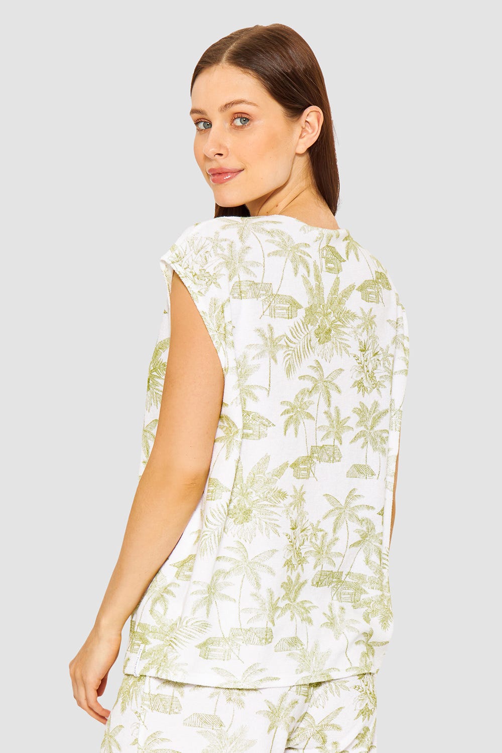 Rückansicht von Frottee-Shirt im Palmenprint Baumwolle/Polyester