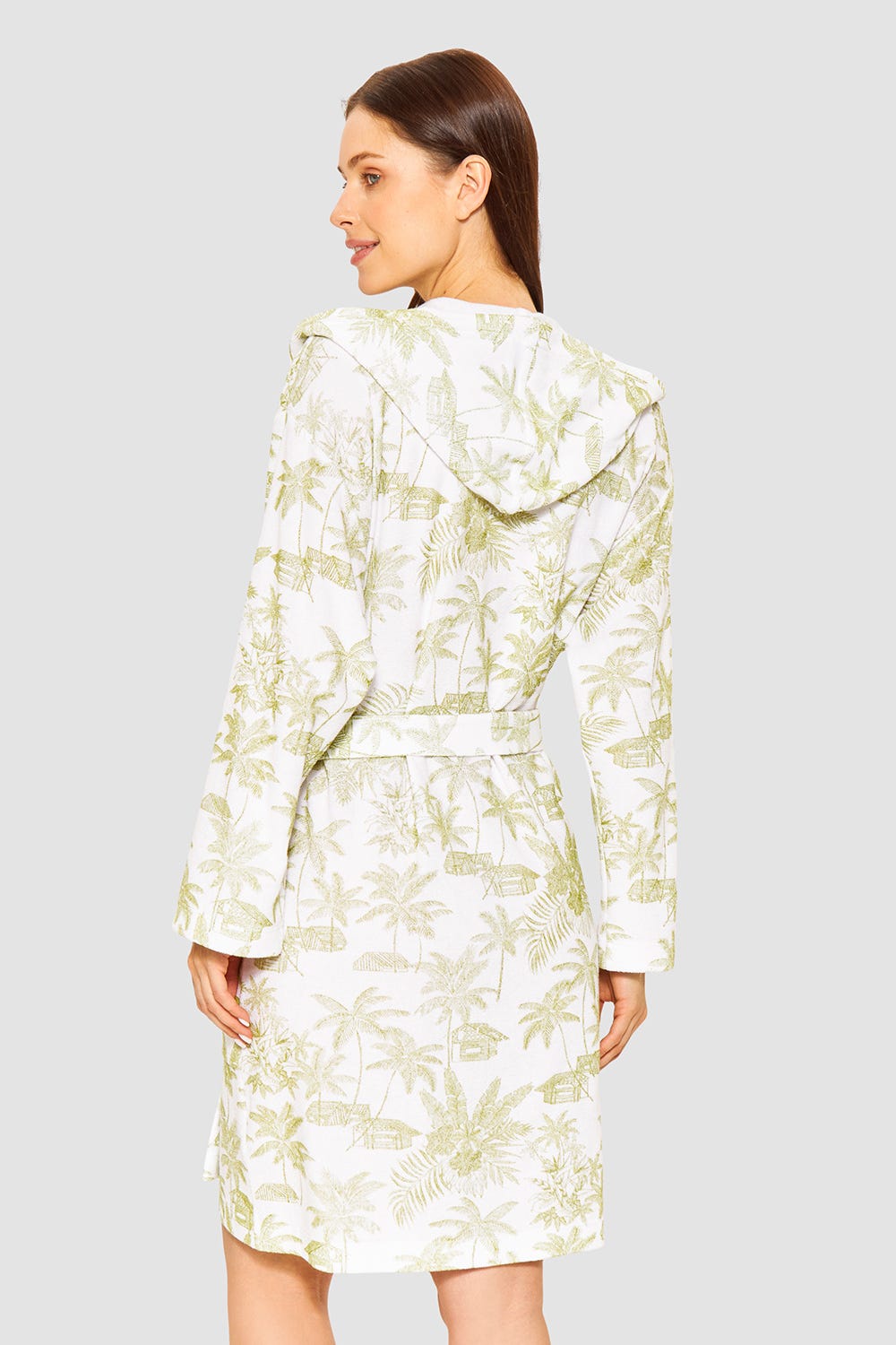 Rückansicht von Frottee-Mantel im Palmenprint Baumwolle/Polyester