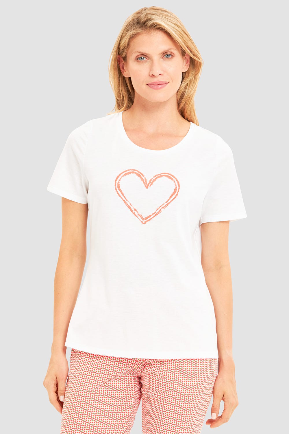 Frontalbild von Pyjamashirt mit Motivdruck Herz 100% Baumwolle