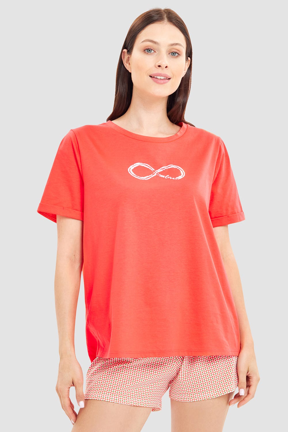 Frontalbild von Pyjamashirt mit Motivdruck Love 100% Baumwolle