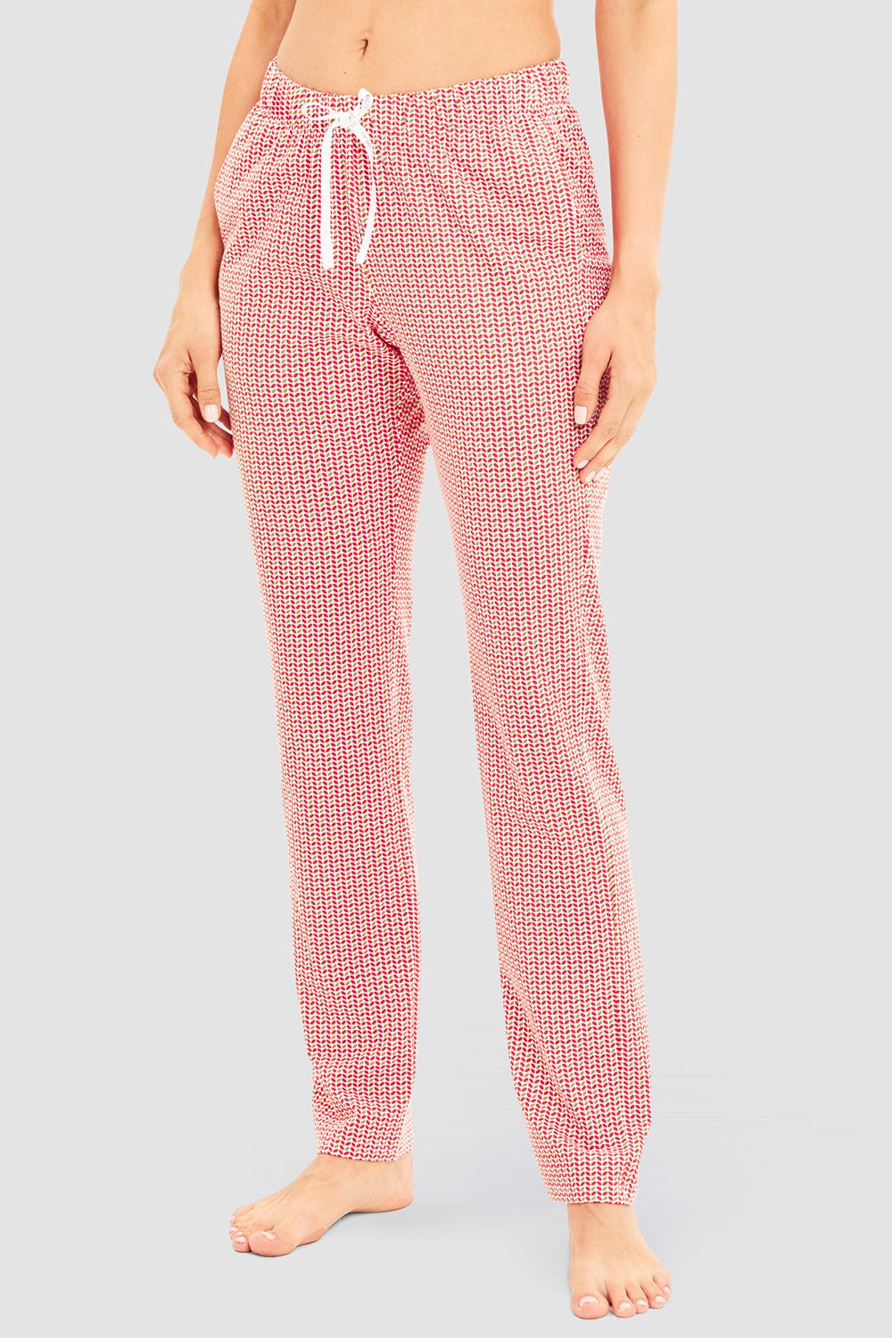 Frontalbild von Pyjamahose im Grafikprint Rot-Grün Baumwolle/Elasthan