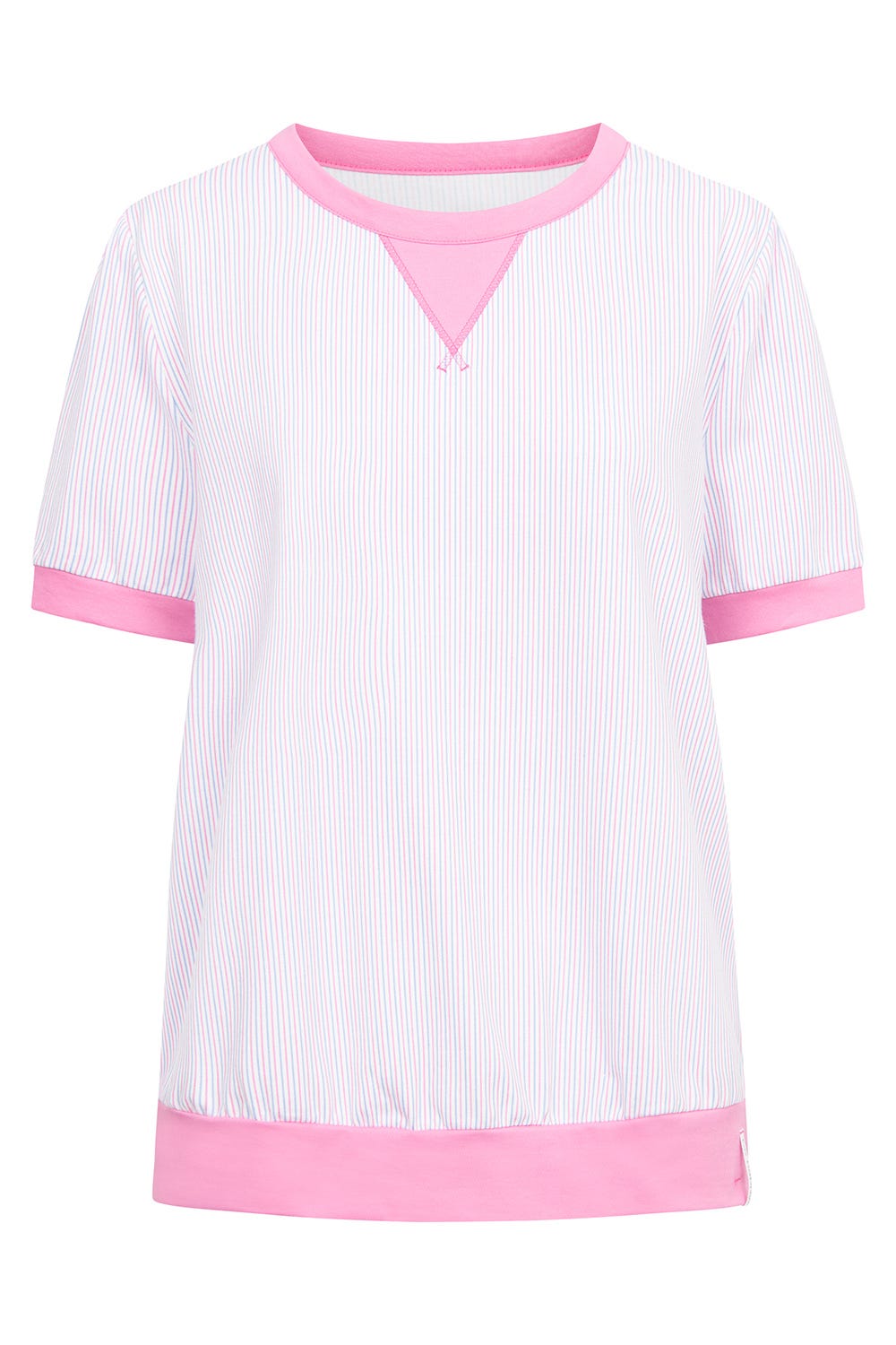 Hollowbild von Pyjamashirt im Streifendruck Rosa-Blau Baumwolle/Elasthan