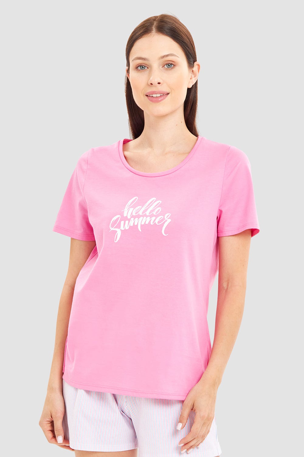 Frontalbild von Pyjamashirt mit Schriftzug Sommer 100% Baumwolle
